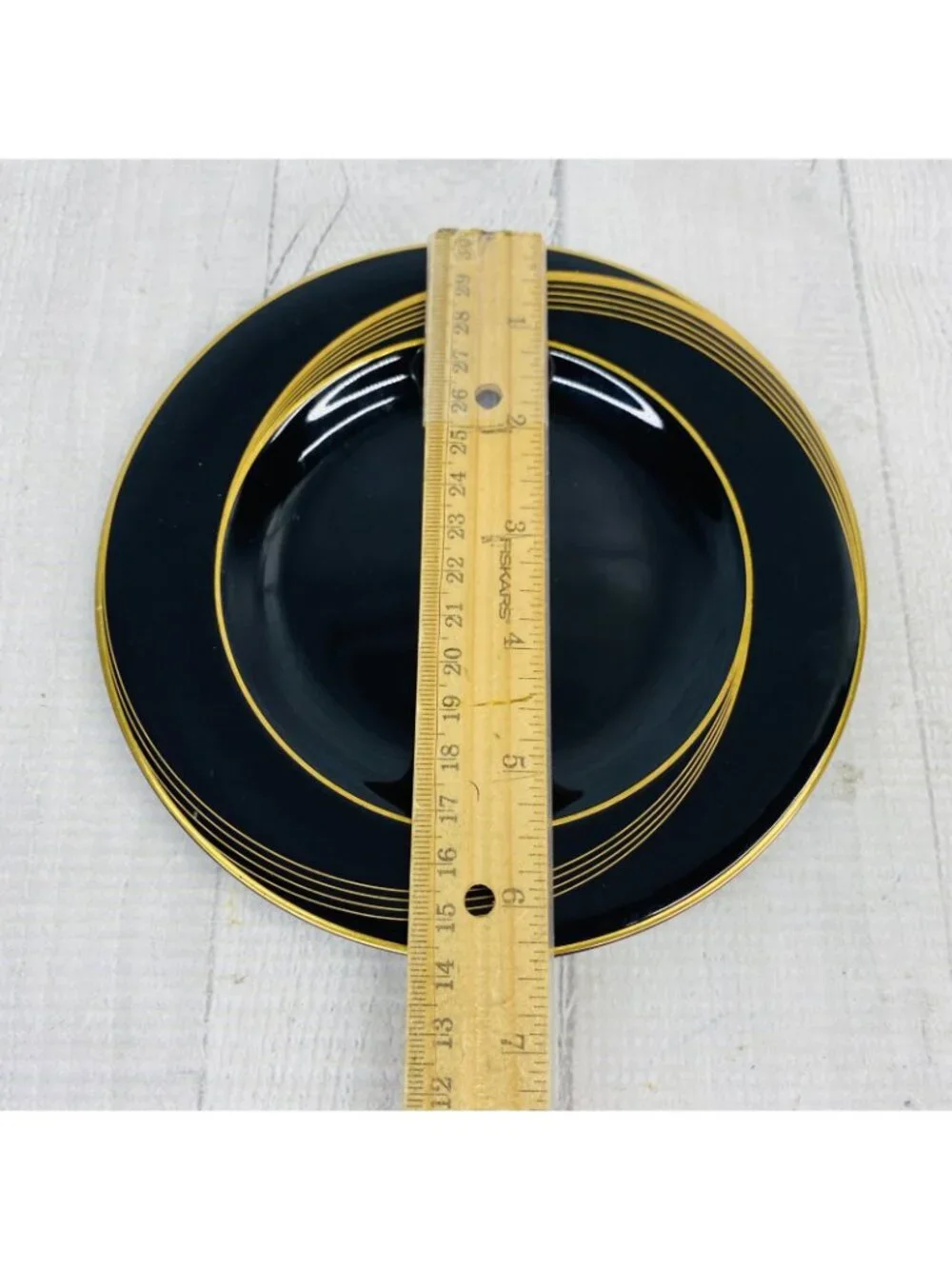 Nikko CITY LIGHTS Bone China Black Body Gold Swirl Inner Bread Side Plate Set 5